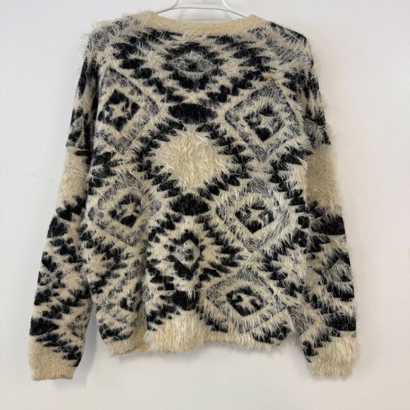 Staring at Stars Black & Cream Fuzzy Long Sleeve Crew Neck Knit Sweater - Picture 2 of 5